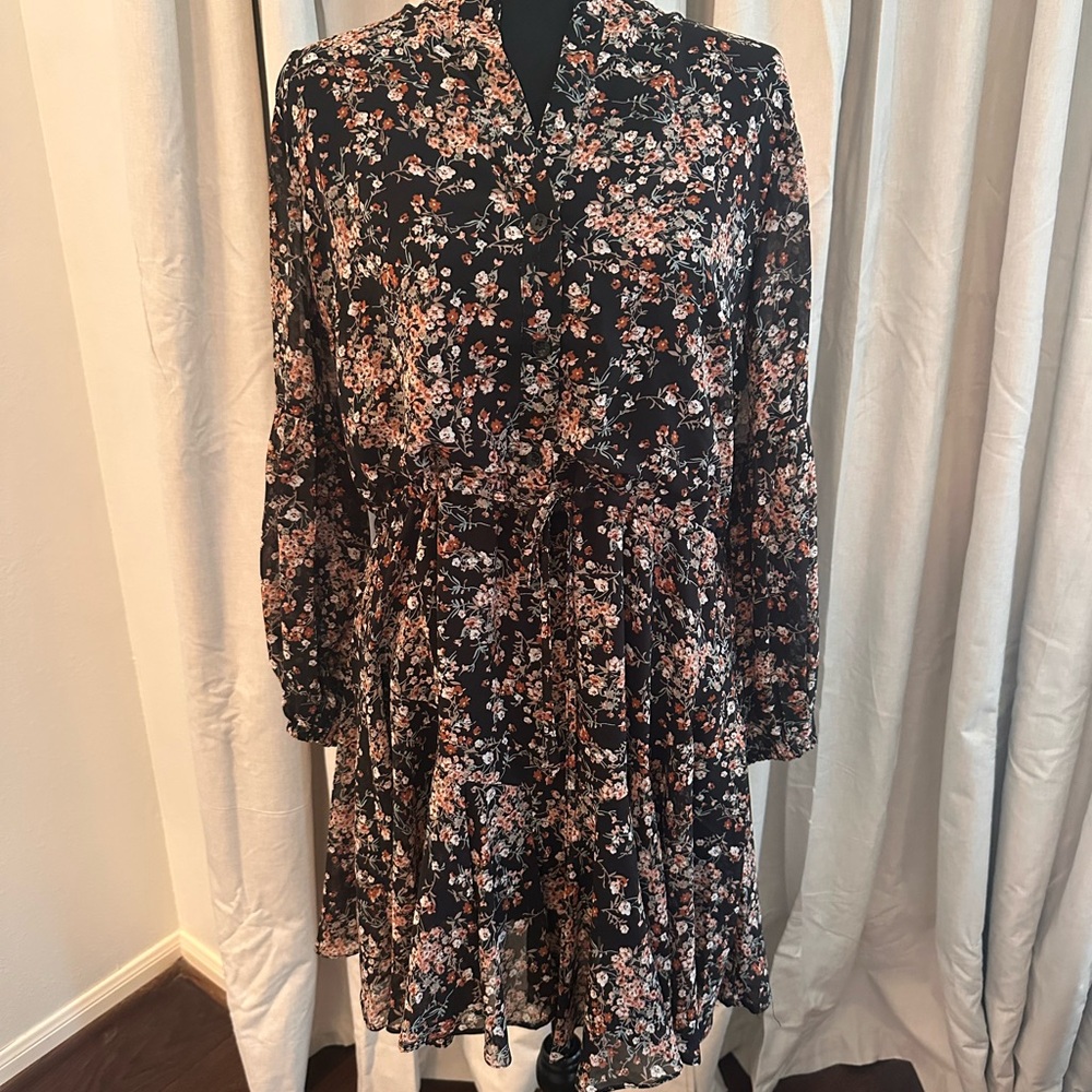 Red Dress Boutique Black Floral Long Sleeve Tie-Waist Dress
